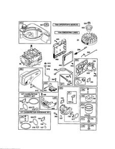 Carburetor/Muffler/Short Block Diagram and Parts List for 124T02-0854-EA  Briggs and Stratton Engine